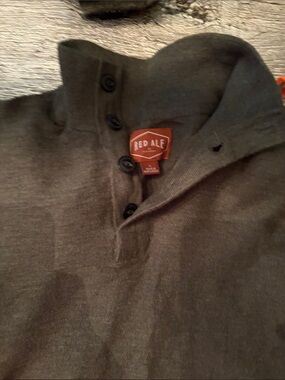 Red Ale Men's Button-Stand Collar sweater - Olive Green Large fits like medium